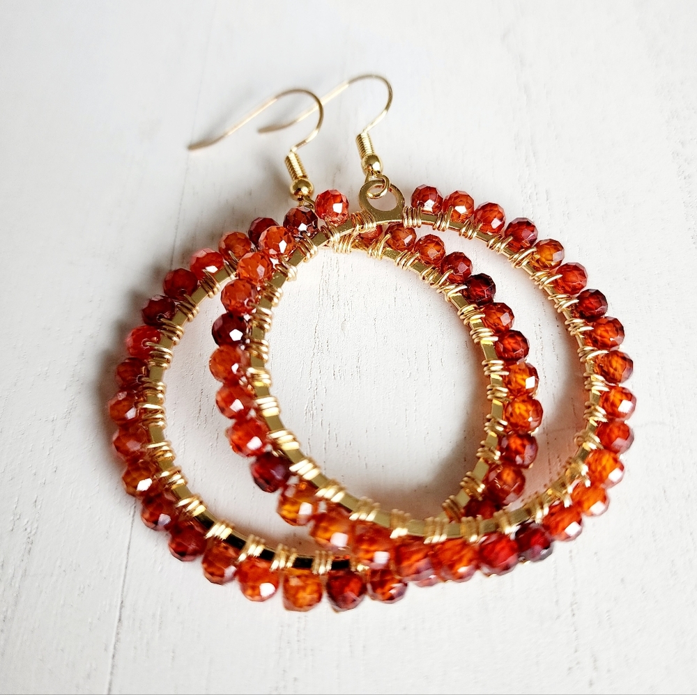 Hand-made Semi-precious Zircon Big Hoop Earrings Wire-wrapped